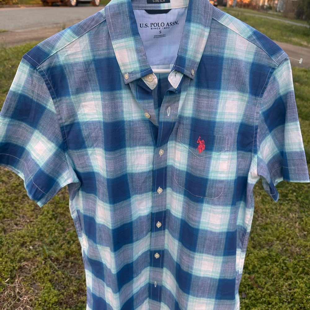 Blue Plaid Button Up Shirt • Polo • Mens Small • Summer Coastal Preppy